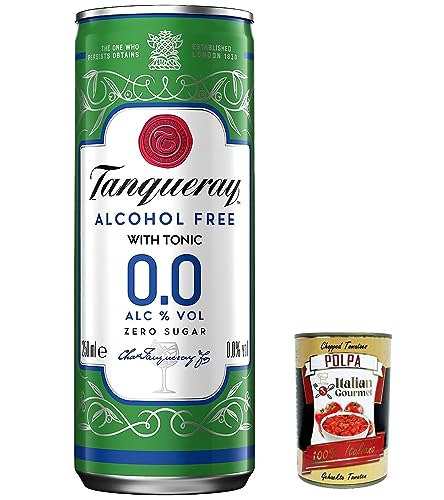 12x Tanqueray 0,0% & Tonic | erfrischend-alkoholfreies MIxgetränk | zuckerfrei & kalorienfrei | Jetzt trinkfertig in der handlichen „Slim Can“ für unterwegs | 250 ml + Italian Gourmet polpa 400g von Italian Gourmet E.R.