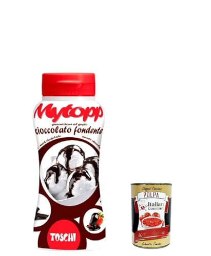 12x Toschi Topping Squeeze Cioccolato fondente, dunkle Schokolade Topping Sauce für Kaffee, Cocktails, Eisbecher, Porridge, Pfannkuchen und Gebäck 200gr + Italian Gourmet polpa 400g von Italian Gourmet E.R.