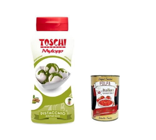 12x Toschi Topping Squeeze Pistacchio, Topping Sauce für Kaffee, Cocktails, Eisbecher, Porridge, Pfannkuchen und Gebäck 200gr + Italian Gourmet polpa 400g von Italian Gourmet E.R.