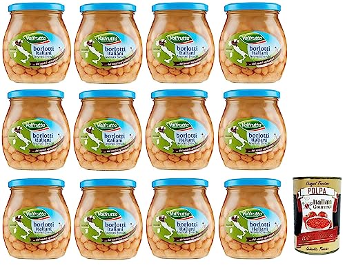 12x Valfrutta Fagioli Borlotti,Italienische Borlotti-Bohnen,Hülsenfrucht Gemüse Gekochte Bohnen,Glas 570g + Italian Gourmet Polpa di Pomodoro 400g Dose 12x Valfrutta Fagioli Borlotti,Italienische Borlotti-Bohnen,Hülsenfrucht Gemüse Gekochte Bohnen,Glas 570g + Italian Gourmet Polpa di Pomodoro 400g Dose von Italian Gourmet E.R.