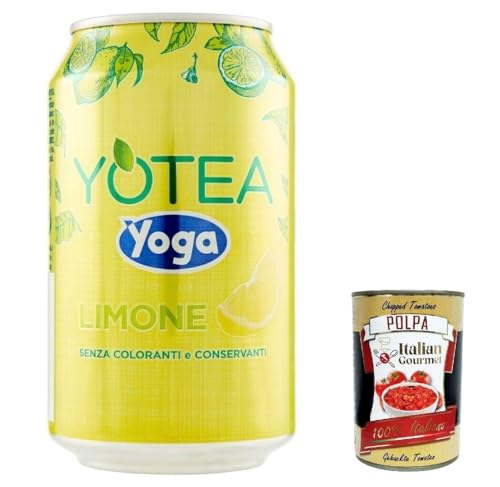 12x Yoga Yotea Thè Limone, Erfrischendes Alkoholfreies Getränk,Eistee mit Zitrone, lemon iced tea 330ml Einwegdose + Italian Gourmet polpa 400g von Italian Gourmet E.R.