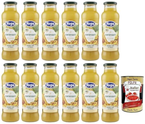 12x Yoga il Centrifugato con Zenzero,Fruchtkonzentrat mit Ingwer, Ananas, Kiwi und Gurke,Fruchtsaft Ohne Zuckerzusatz,680ml Glasflasche + Italian Gourmet Polpa di Pomodoro 400g Dose von Italian Gourmet E.R.