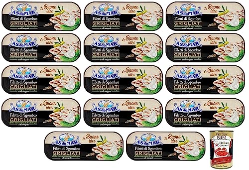 14x AS do MAR Filetti di Sgombro Grigliati,Gegrillte Makrelenfilets in Bio-Olivenöl Extra und Vollsalz,120g Dose + Italian Gourmet Polpa di Pomodoro 400g Dose 14x AS do MAR Filetti di Sgombro Grigliati,Gegrillte Makrelenfilets in Bio-Olivenöl Extra und Vollsalz,120g Dose + Italian Gourmet Polpa di Pomodoro 400g Dose von Italian Gourmet E.R.