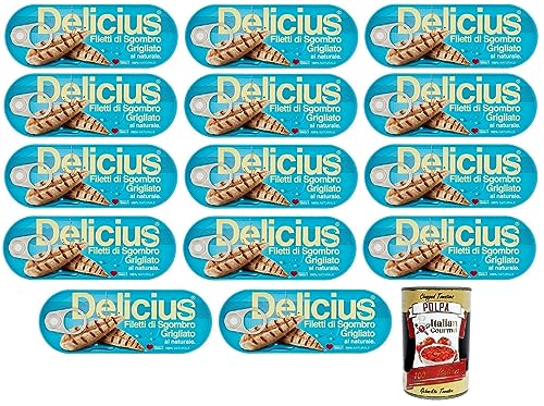 14x Delicius Filetti di Sgombro Grigliati al Naturale,Natürliche Gegrillte Makrelenfilets,reich an Omega 3,Hochwertiger Blauer Fisch,110g Dose + Italian Gourmet Polpa di Pomodoro 400g Dose 14x Delicius Filetti di Sgombro Grigliati al Naturale,Natürliche Gegrillte Makrelenfilets,reich an Omega 3,Hochwertiger Blauer Fisch,110g Dose + Italian Gourmet Polpa di Pomodoro 400g Dose von Italian Gourmet E.R.