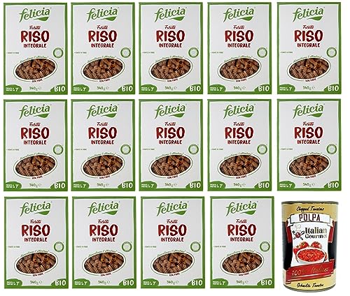 14x Felicia Fusilli di Riso Integrale,Pasta mit 100 % braunem Reis aus der italienischen Lieferkette,Bio und Natürlich Glutenfrei,Packung mit 340g + Italian Gourmet Polpa di Pomodoro 400g Dose 14x Felicia Fusilli di Riso Integrale,Pasta mit 100 % braunem Reis aus der italienischen Lieferkette,Bio und Natürlich Glutenfrei,Packung mit 340g + Italian Gourmet Polpa di Pomodoro 400g Dose von Italian Gourmet E.R.