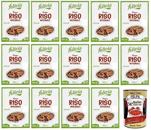 14x Felicia Penne di Riso Integrale,Pasta mit 100 % braunem Reis aus der italienischen Lieferkette,Bio und Natürlich Glutenfrei,Packung mit 340g + Italian Gourmet Polpa di Pomodoro 400g Dose 14x Felicia Penne di Riso Integrale,Pasta mit 100 % braunem Reis aus der italienischen Lieferkette,Bio und Natürlich Glutenfrei,Packung mit 340g + Italian Gourmet Polpa di Pomodoro 400g Dose von Italian Gourmet E.R.