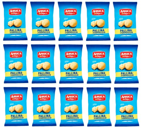 15x Amica Chips Pallina al Formaggio Mais-Snacks mit Käsegeschmack Salziger Snack 125g Beutel 15x Amica Chips Pallina al Formaggio Mais-Snacks mit Käsegeschmack Salziger Snack 125g Beutel von Italian Gourmet E.R.