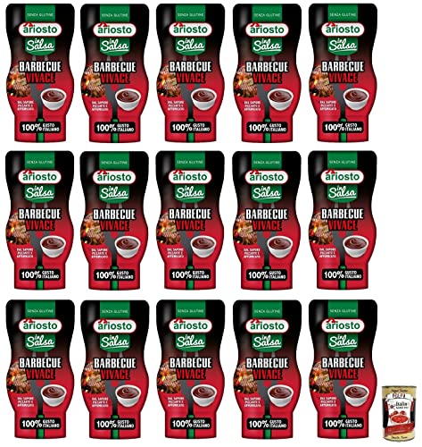 15x Ariosto Salsa Barbecue Vivace,BBQ-Sauce, glutenfrei,mit einem würzigen und rauchigen Geschmack,100% italienischer Tomaten,315-g-Squeeze Flasche + Italian Gourmet Polpa di Pomodoro 400g Dose von Italian Gourmet E.R.