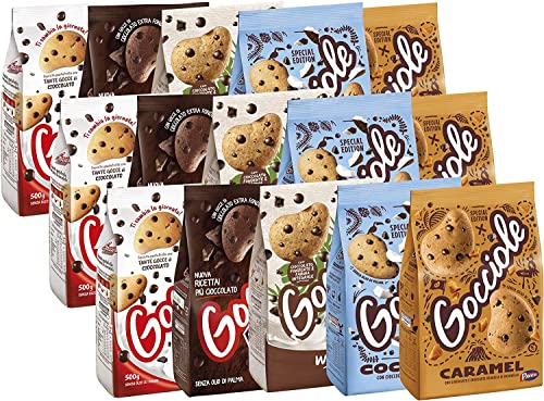 15x Pavesi Maxi Mix - Assorted Pack with Chocolate, Caramel, Coconut, Wild and Extra Dark Gocciole- Kekse mit Schokoladentropfen von Italian Gourmet E.R.