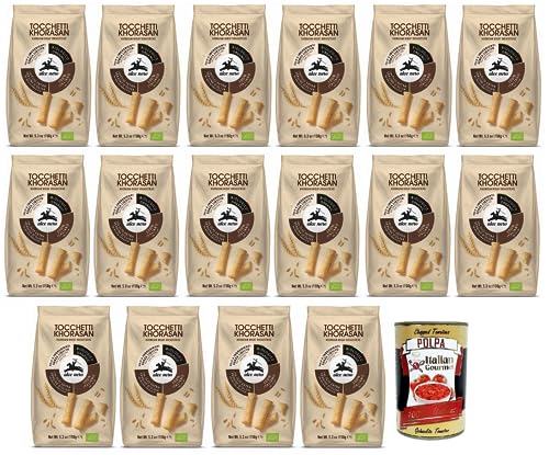 16x Alce Nero Tocchetti Breadsticks,Bio-Backprodukt mit Bio-Khorasan-Weizen und extra natives Olivenöl,Packung mit 150g + Italian Gourmet Polpa di Pomodoro 400g Dose 16x Alce Nero Tocchetti Breadsticks,Bio-Backprodukt mit Bio-Khorasan-Weizen und extra natives Olivenöl,Packung mit 150g + Italian Gourmet Polpa di Pomodoro 400g Dose von Italian Gourmet E.R.