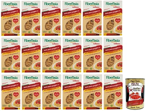 18x FiberPasta Fusilli Hartweizengrieß Pasta mit 15% Ballaststoffen,niedriger glykämischer Index,100% Italienischer Weizen,250g + Italian Gourmet Polpa di Pomodoro 400g Dose von Italian Gourmet E.R.