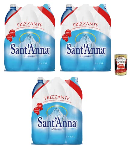 18x Sant'Anna di Vinadio Acqua Frizzante Oligominerale,Oligomineral Sprudelwasser Einweg-PET-Flasche 1,5Lt + Italian Gourmet Polpa di Pomodoro 400g Dose von Italian Gourmet E.R.