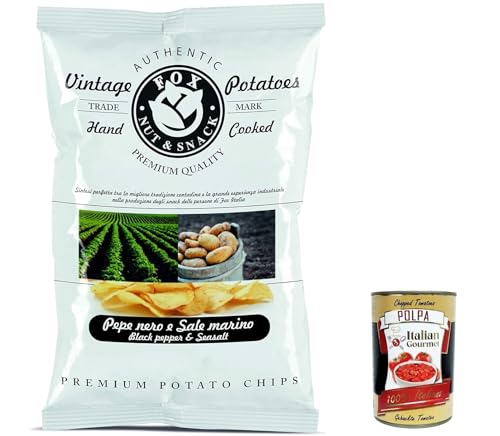 20x FOX Natural Quality Vintage Potatoes schwarzer Pfeffer und Meersalz, Premium italienische handgefertigte Kartoffel crisps chips 120g + Italian Gourmet polpa 400g von Italian Gourmet E.R.