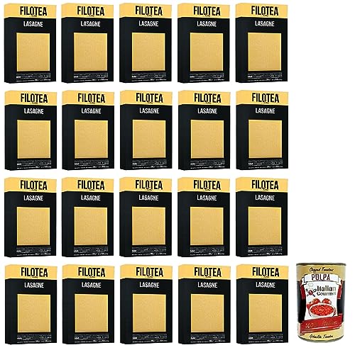20x Filotea Lasagne Pasta all'Uovo,Eierlasagne,Eiernudeln aus italienischen Rohstoffen,Packung mit 250g + Italian Gourmet Polpa di Pomodoro 400g Dose 20x Filotea Lasagne Pasta all'Uovo,Eierlasagne,Eiernudeln aus italienischen Rohstoffen,Packung mit 250g + Italian Gourmet Polpa di Pomodoro 400g Dose von Italian Gourmet E.R.
