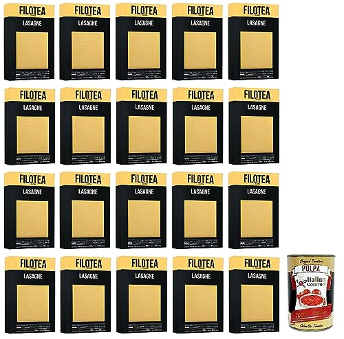 20x Filotea Lasagne Pasta all'Uovo,Eierlasagne,Eiernudeln aus italienischen Rohstoffen,Packung mit 250g + Italian Gourmet Polpa di Pomodoro 400g Dose von Italian Gourmet E.R.