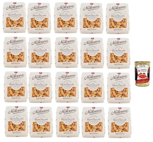 20x La Molisana Mezzi Rigatoni N. 32 Pasta Lenta Lavorazione Teigwaren aus Hartweizengrieß Bronze-Zeichnung 500g + Italian Gourmet Polpa 400g von Italian Gourmet E.R.