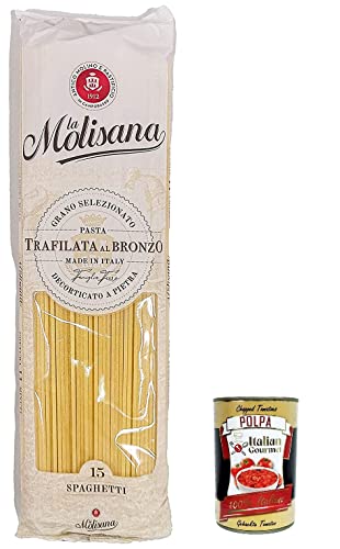 20x La Molisana Spaghetti N. 15 Pasta Lenta Lavorazione Teigwaren aus Hartweizengrieß Bronze-Zeichnung 500g + Italian Gourmet Polpa 400g von Italian Gourmet E.R.
