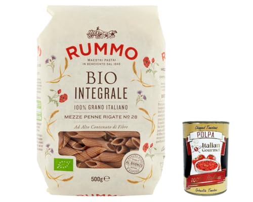 20x Rummo Pasta Integrale Mezze Penne rigate N. 28, Vollkornnudeln Nudeln Vollkorn Italienische Pasta 500g + Italian Gourmet polpa 400g von Italian Gourmet E.R.