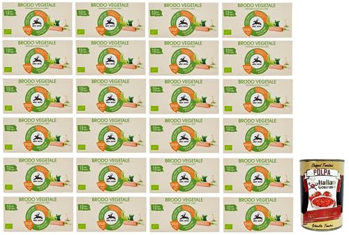 24x Alce Nero Brodo Vegetale,Zubereitet für Bio-Brühe in Würfeln,Packung mit 100g, jede Packung enthält 10 Bio-Gemüsebrühwürfel à 10g + Italian Gourmet Polpa di Pomodoro 400g Dose 24x Alce Nero Brodo Vegetale,Zubereitet für Bio-Brühe in Würfeln,Packung mit 100g, jede Packung enthält 10 Bio-Gemüsebrühwürfel à 10g + Italian Gourmet Polpa di Pomodoro 400g Dose von Alce Nero