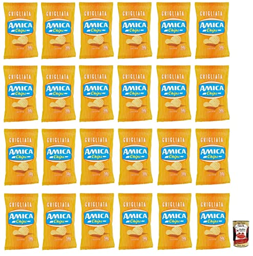 24x Amica Chips Patatine Grigliata,Glutenfreie, Wellenförmig Geschnittene Gegrillten Kartoffelchips 50g-Beutel + Italian Gourmet Polpa di Pomodoro 400g Dose von Italian Gourmet E.R.