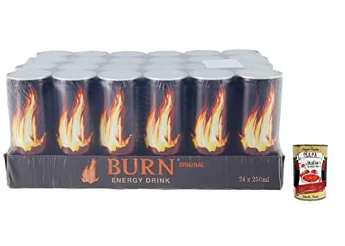 24x Burn Energy Drink Original,Energiegetränk mit zugesetzter Kohlensäure, enthält Taurin, Koffein, Guarana und B-Vitamine 250ml Einwegdose + Italian Gourmet Polpa di Pomodoro 400g Dose von Italian Gourmet E.R.