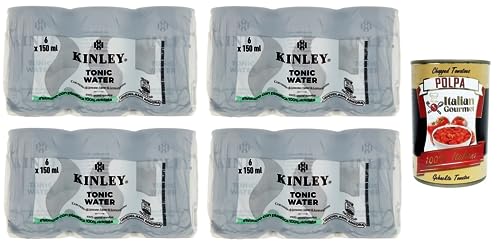 24x Kinley Tonic Water,Kohlensäurehaltiges Getränk mit einem intensiven und erfrischenden Geschmack,150ml Einweg-Mini Dosen + Italian Gourmet Polpa di Pomodoro 400g Dose von Italian Gourmet E.R.