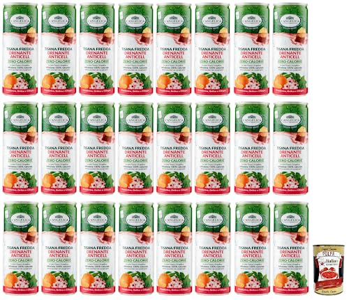 24x L' Angelica Drenante Anticell,Kalter Kräutertee,Geschmack von Mandarine, Brennnessel und Kirsche,Kalorienfrei,Zuckerfrei,Einwegdose 240ml + Italian Gourmet Polpa di Pomodoro 400g Dose von Italian Gourmet E.R.