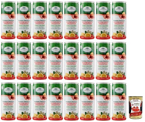 24x L' Angelica Sgonfiante Digestiva,Kalter Kräutertee, Geschmack von Zitrone, Ingwer und Erdbeere,Verdauungsentlastung, kalorienfrei,Einwegdose 240ml + Italian Gourmet Polpa di Pomodoro 400g Dose von Italian Gourmet E.R.