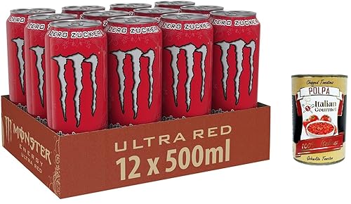 24x Monster Energy Ultra Red Energiegetränk mit roten Früchten Kein Zucker und keine Kalorien 500ml alkoholfreies Getränk Erfrischungsgetränk Sportgetränk + Italian Gourmet polpa 400g von Italian Gourmet E.R.