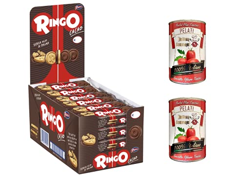 24x Pavesi Kekse Ringo 55g Kuchen mit Kakao pack snack cookies schoko riegel + Italian Gourmet 100% italienische geschälte Tomaten dosen 2x 400g von Italian Gourmet E.R.