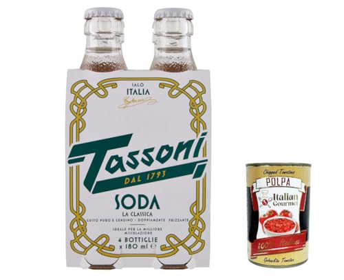 24x Tassoni, premium soda water la classica, Erfrischendes italienisches Alkoholfreies Getränk 18cl, Einweg-Glasflasche + Italian Gourmet polpa 400g von Italian Gourmet E.R.