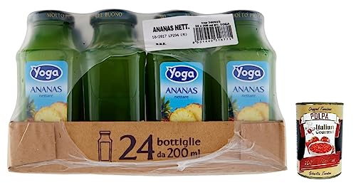 24x Yoga Succo Ananas Nettare,Ananassaft-Nektar,Erfrischender Fruchtsaft,Tropischer Geschmack,Glas 200ml + Italian Gourmet Polpa di Pomodoro 400g Dose von Italian Gourmet E.R.