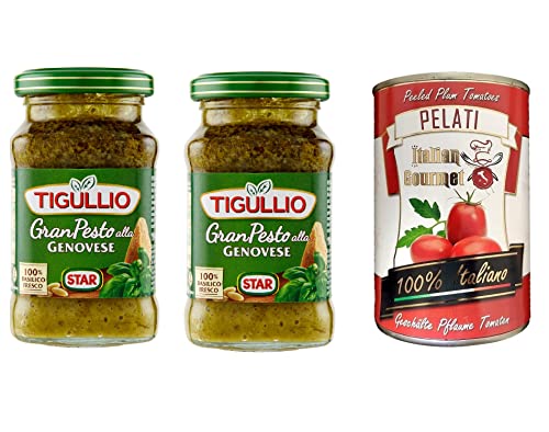 2x Star Tigullio GranPesto Pesto alla Genovese mit Basilikum 190 g Sauce Soße + 1x Italian Gourmet 100% italienische geschälte Tomaten dosen 400g 2x Star Tigullio GranPesto Pesto alla Genovese mit Basilikum 190 g Sauce Soße + 1x Italian Gourmet 100% italienische geschälte Tomaten dosen 400g von Italian Gourmet E.R.