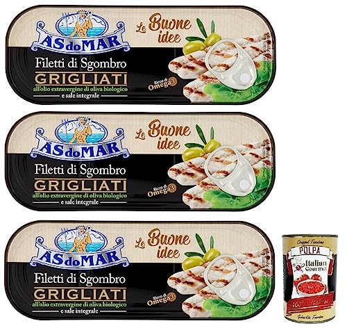 3x AS do MAR Filetti di Sgombro Grigliati,Gegrillte Makrelenfilets in Bio-Olivenöl Extra und Vollsalz,120g Dose + Italian Gourmet Polpa di Pomodoro 400g Dose 3x AS do MAR Filetti di Sgombro Grigliati,Gegrillte Makrelenfilets in Bio-Olivenöl Extra und Vollsalz,120g Dose + Italian Gourmet Polpa di Pomodoro 400g Dose von Italian Gourmet E.R.