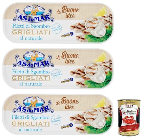 3x AS do MAR Filetti di Sgombro Grigliati al Naturale,Natürliche Gegrillte Makrelenfilets und Vollsalz,120g Dose + Italian Gourmet Polpa di Pomodoro 400g Dose 3x AS do MAR Filetti di Sgombro Grigliati al Naturale,Natürliche Gegrillte Makrelenfilets und Vollsalz,120g Dose + Italian Gourmet Polpa di Pomodoro 400g Dose von Italian Gourmet E.R.