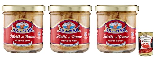 3x AS do MAR Filetti di Tonno all'Olio di Oliva,Thunfischfilets in Olivenöl,150g Glas + Italian Gourmet Polpa di Pomodoro 400g Dose von Italian Gourmet E.R.