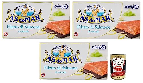 3x AS do MAR Filetto di Salmone al Naurale,Natürliches Lachsfilet,Reich an Omega 3,Dose 150g + Italian Gourmet Polpa di Pomodoro 400g Dose von Italian Gourmet E.R.