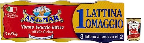 3x AS do MAR Tonno Trancio Intero all'Olio di Oliva,Ganzes Scheibe Thunfisch in Olivenöl,außergewöhnliche Kompaktheit,80g Dose + Italian Gourmet Polpa di Pomodoro 400g Dose 3x AS do MAR Tonno Trancio Intero all'Olio di Oliva,Ganzes Scheibe Thunfisch in Olivenöl,außergewöhnliche Kompaktheit,80g Dose + Italian Gourmet Polpa di Pomodoro 400g Dose von Italian Gourmet E.R.