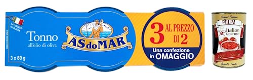 3x AS do MAR Tonno all'Olio di Oliva,Thunfisch in Olivenöl,ideal für jedes Rezept,80g Glas + Italian Gourmet Polpa di Pomodoro 400g Dose von Italian Gourmet E.R.