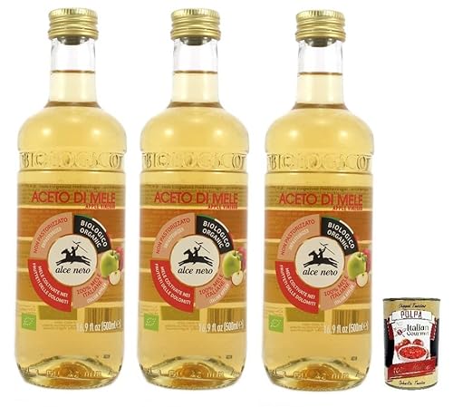 3x Alce Nero Aceto di Mele Biologico,Bio-Apfelessig,Hergestellt aus italienischen Äpfeln 500-ml-Flasche + Italian Gourmet Polpa di Pomodoro 400g Dose von Italian Gourmet E.R.