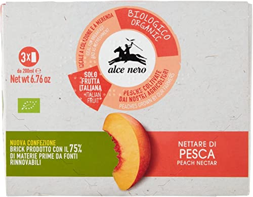 3x Alce Nero Nettare Biologico di Pesca Bio-Pfirsichnektar 3 Brik von 200 ml von Italian Gourmet E.R.