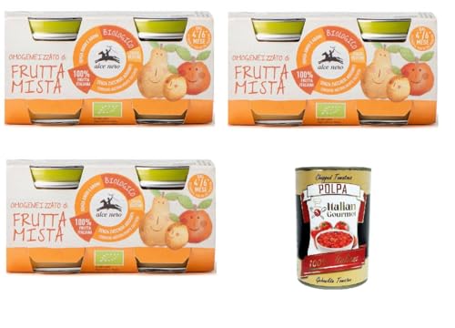 3x Alce Nero - Omogeneizzato di Frutta mista -Mischfruchtpüree - 2 x 80 g+ Italian Gourmet polpa 400g von Italian Gourmet E.R.