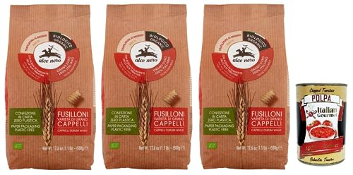 3x Alce Nero Pasta Fusilloni,Bio-Hartweizen Nudeln,Mit Bio-Cappelli-Hartweizen,Angebaut in Italien,Packung mit 500g + Italian Gourmet Polpa di Pomodoro 400g Dose 3x Alce Nero Pasta Fusilloni,Bio-Hartweizen Nudeln,Mit Bio-Cappelli-Hartweizen,Angebaut in Italien,Packung mit 500g + Italian Gourmet Polpa di Pomodoro 400g Dose von Italian Gourmet E.R.