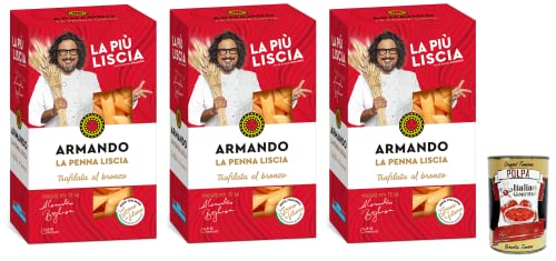 3x Armando La Penna Liscia,Bronzegezogene Nudeln,100% Italienische Pasta 500g + Italian Gourmet Polpa di Pomodoro 400g Dose von Italian Gourmet E.R.