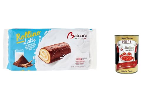 3x Balconi Rollino Latte Milk Mini Kuchen mit Milchcreme mit Schokolade überzogen 222g + Italian gourmet polpa 400g von Italian Gourmet E.R.