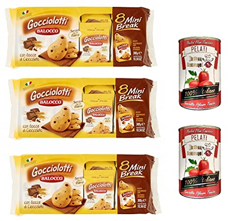 3x Balocco Gocciolotti kekse mit Schokolade Tropfen (8 Mini-Umschläge 30g) biscuits + Italian Gourmet 100% italienische geschälte Tomaten dosen 2x 400g von Italian Gourmet E.R.