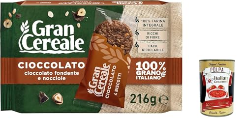 3x Barilla Mulino Bianco Gran Cereale Cioccolato Kekse mit dunkler Schokolade und Haselnüssen 216g Biscuits ( 6 x 4 Kekse ) ohne Palmöl 100% Vollkornmehl + Italian Gourmet polpa 400g von Italian Gourmet E.R.