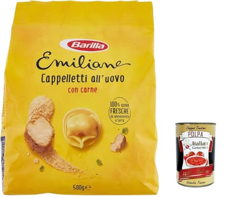 3x Barilla Pasta Le Emiliane Cappelletti alla Carne, Pasta -Eiernudeln mit 100% frischen italienischen Eiern, ideal in Brühe oder Sauce, 500 g + Italian gourmet polpa 400g von Italian Gourmet E.R.