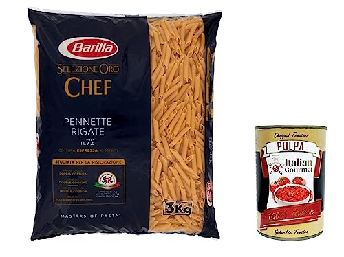 3x Barilla Pasta Selezione Oro Chef Pennette Rigate N°72 italienisch Nudeln 3kg pack + Italian Gourmet polpa 400g von Italian Gourmet E.R.