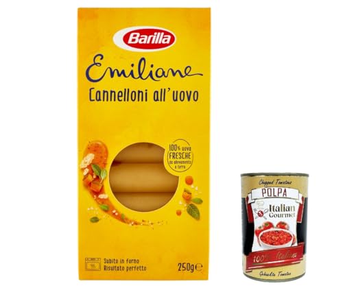 3x Barilla Pasta all' Uovo Le Emiliane Cannelloni, Eiernudeln, Pasta mit Ei 250g + Italian Gourmet polpa 400g von Italian Gourmet E.R.